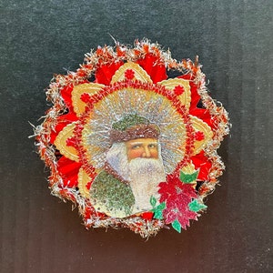Vintage Look Santa Christmas Ornament-Santa, German Dresdens, Vintage Tinsel, Vintage Reflector