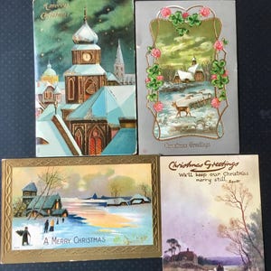 4 cartoline panoramiche natalizie d'epoca dei primi anni del 1900 "Raphael Tuck"