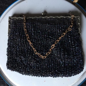 Vintage 1920’s Purse-Dark Blue Iridescent Beads-Not In The Best Shape