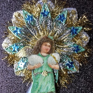 vintage Look Easter Girl Ornament-vintage 1900's German Postcard Girl W / Eggs, Dresdens allemand, guirlande allemande, queue en verre filé