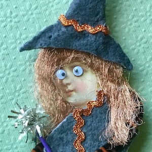 Vintage Look Victorian Halloween Ormament-Witch vintage Angel Hair Tinsel, Cotton Batting, Vintage Rickrack