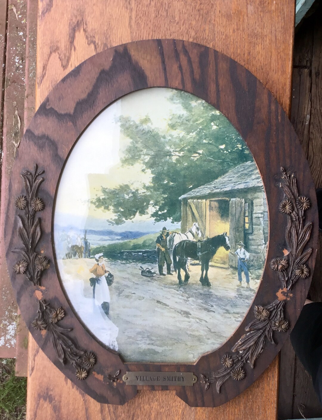 Vintage Framed Horse Printthe Smithy Wood Frame Etsy