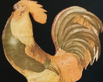 Vintage Folk Art Rooster On Stand-Decoupage