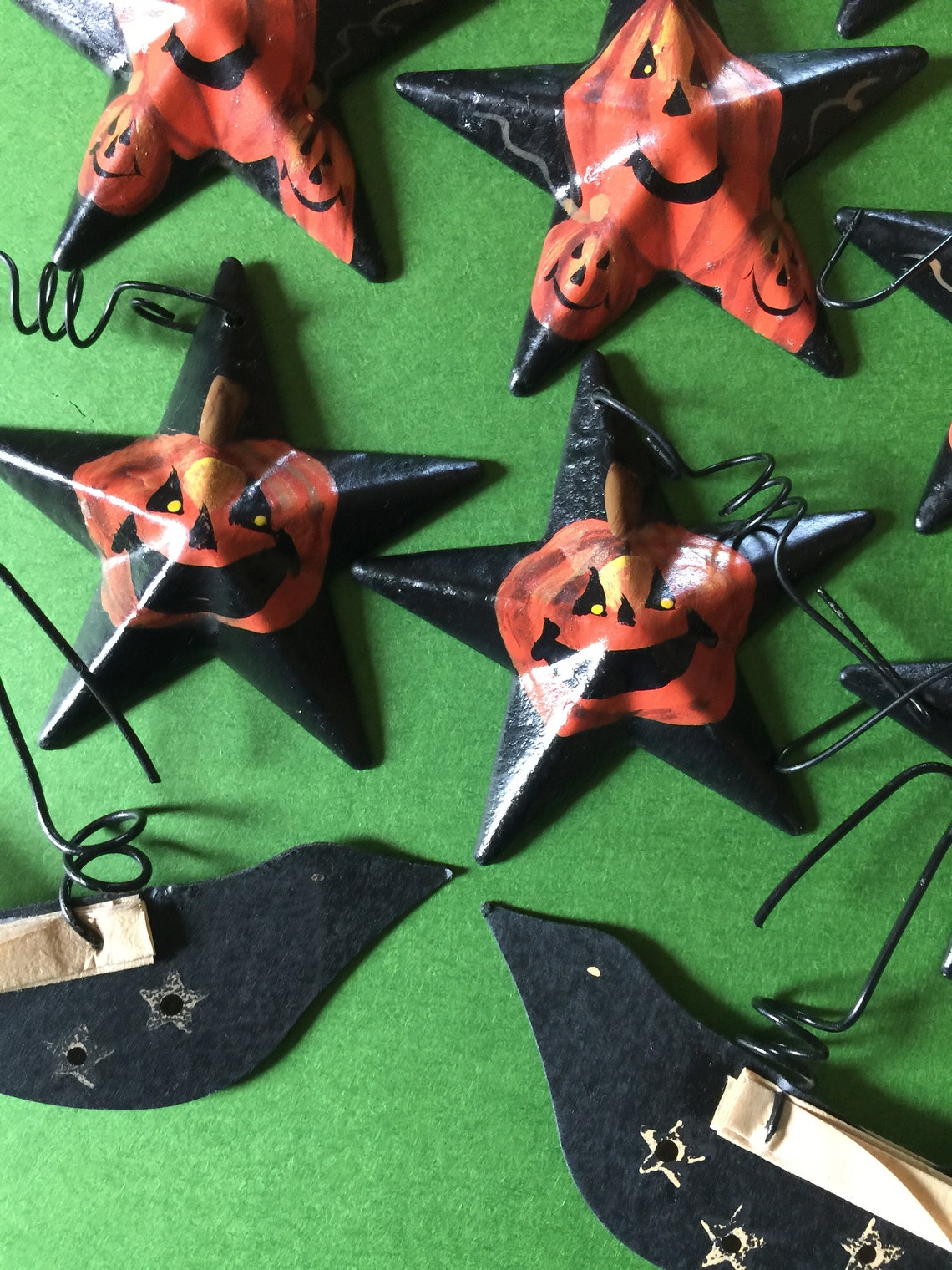 12 Small Metal Halloween OrnamentsBlack Stars And Crows Etsy