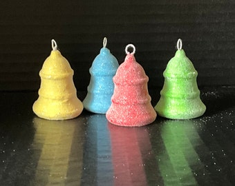 4 Bells-Spun Cotton Christmas Ornaments Vintage Look-Sugar Glitter, Vintage Glass Beads