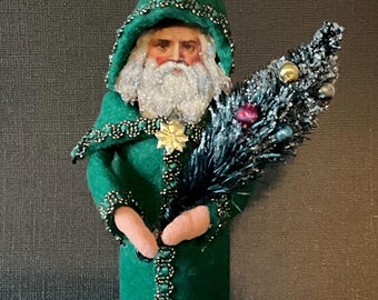 Vintage Look Santa Candy Container Ornament: Cotton Batting, Mica, Vintage Tree
