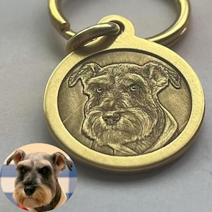 Custom Brass Pet Portrait Tag – Personalized Photo Engraving | Dog Cat Keepsake Pendant