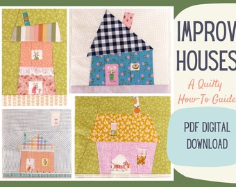 Improv House Quilt Block PDF Sewing Pattern, Quilting Zine for Wonky Houses, Digital Printable Booklet by Nikki of Pin Cut Sew Studio