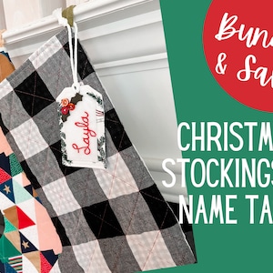 PDF Christmas Sewing Pattern Bundle, Quilted Stockings and Personalized Name Tags, Holiday Gift Tutorial, DIY Handmade Christmas Decor Idea