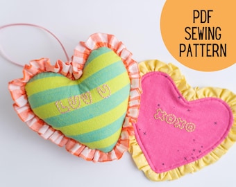 3-In-1 Ruffled Heart Sewing Pattern: Pillow, Ornament, and Coaster (PDF Download)