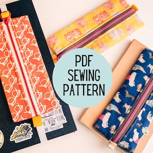 Flat Pencil Pouch PDF Sewing Pattern with or without elastic band ((PDF Download)