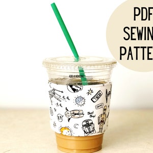 PDF Reusable Coffee Sleeve Sewing Pattern, Printable Download Tutorial || Easy handmade DIY cup cozy, coffee gift
