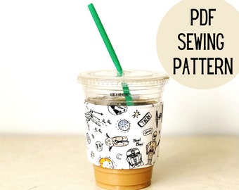 PDF Reusable Coffee Sleeve Sewing Pattern, Printable Download Tutorial || Easy handmade DIY cup cozy, coffee gift