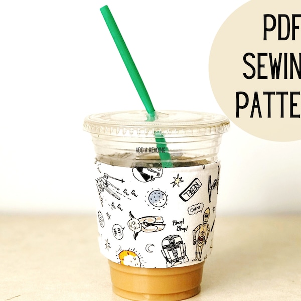 PDF Reusable Coffee Sleeve Sewing Pattern, Printable Download Tutorial || Easy handmade DIY cup cozy, coffee gift