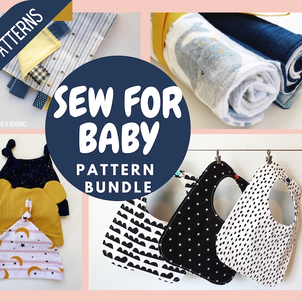 PDF Baby Sewing Pattern Bundle for Baby Hats, Bibs, Burp Cloths and Tag Blankets. Easy Beginner handmade DIY shower gifts, digital download