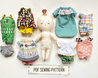 Baby Rag Doll with Clothes PDF Sewing Pattern, Full Wardrobe (PDF Download)