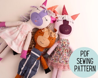 Unicorn & Horse Rag Doll Sewing Pattern with Clothes (PDF Download)