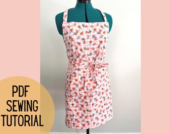 Easy Apron PDF Sewing Tutotial, Simple Kitchen Sewing Tutorial for Beginners, with Pocket and Ties, Housewarming Mothers Day Gift, Digital