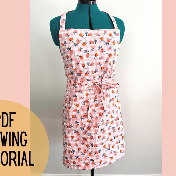 Easy Apron PDF Sewing Tutotial, Simple Kitchen Sewing Tutorial for Beginners, with Pocket and Ties, Housewarming Mothers Day Gift, Digital
