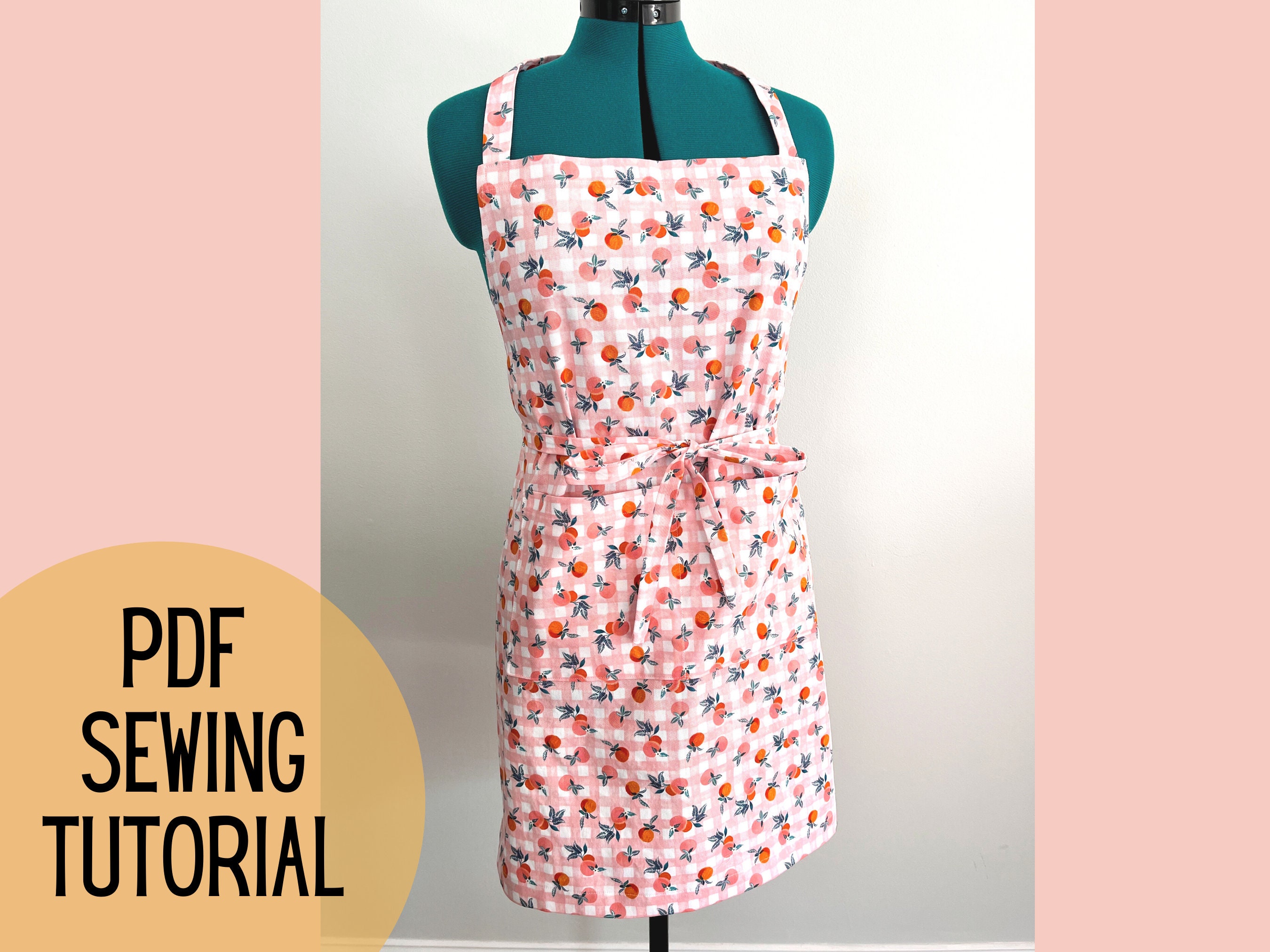 Easy Apron PDF Sewing Tutotial, Simple Kitchen Sewing Tutorial for Beginners, with Pocket and Ties, Housewarming Mothers Day Gift, Digital