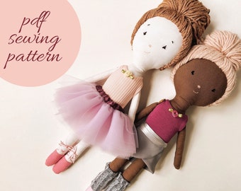 Ballerina Rag Doll Sewing Pattern with Changeable Clothes & Tutu (PDF Download)