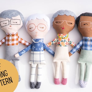 Grandparent Doll PDF Sewing Pattern || Rag doll pattern instant download, grandma and grandpa dolls, gifts for grandkids, sewing for kids