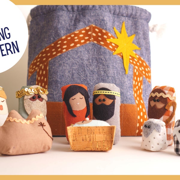 Christmas Nativity Play Set PDF Sewing Pattern with Stable Carrying Bag, Soft Toy Printable Tutorial, Handmade Holiday Gift for Kids