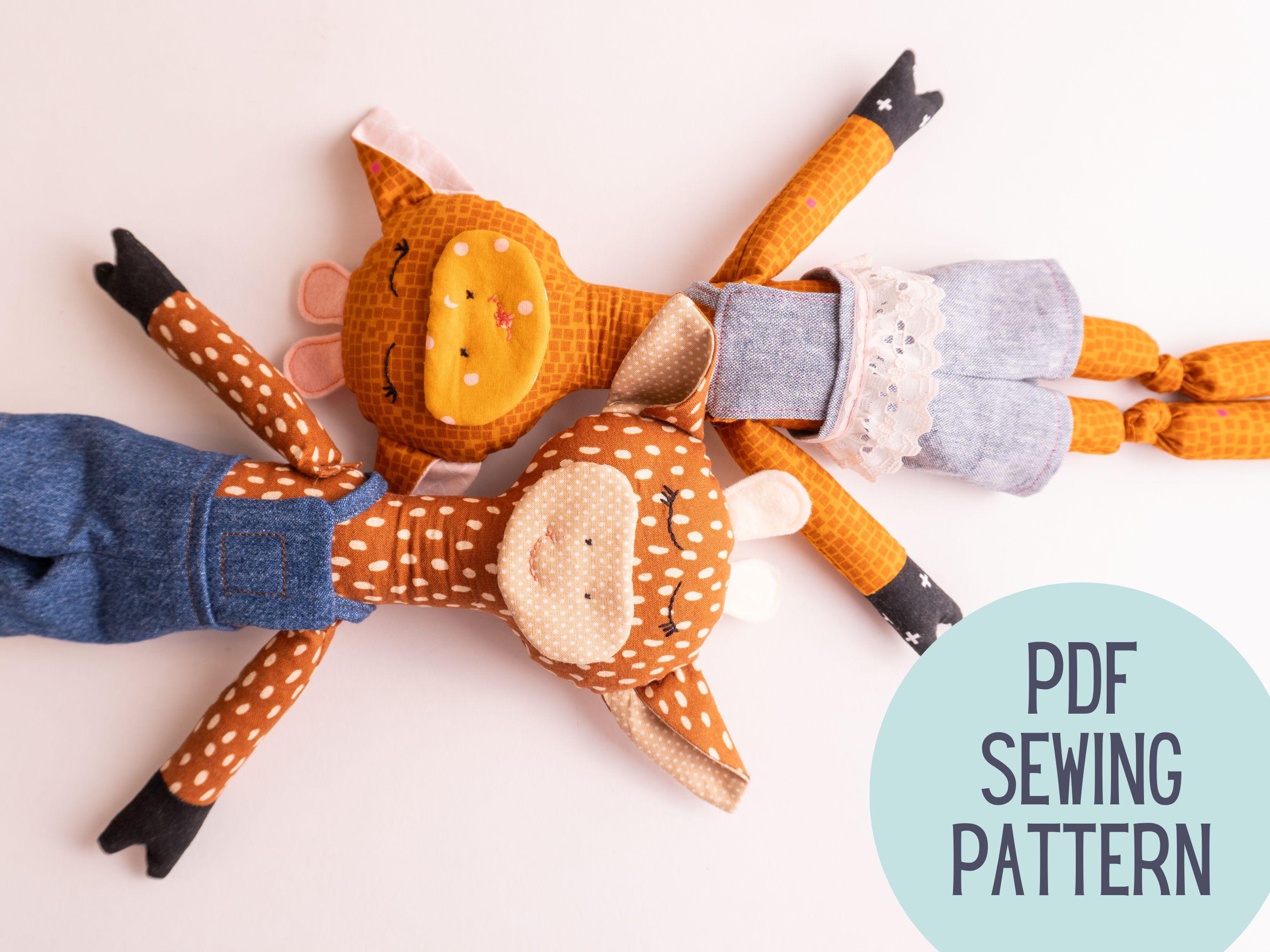 Giraffe Doll PDF Sewing Pattern, Animal Rag Doll with Changeable Clothes, Digital Tutorial for Beginners and Kids to Sew, handmade gift