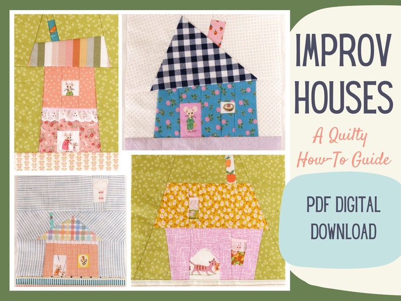 Improv House Quilt Block PDF Sewing Pattern, Quilting Zine for Wonky Houses, Digital Printable Booklet by Nikki of Pin Cut Sew Studio image 1