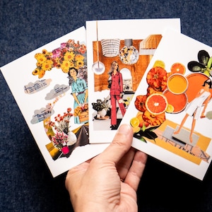 Vintage Sewing Pattern Collage Art Greeting Cards, Pack of 6 with envelopes