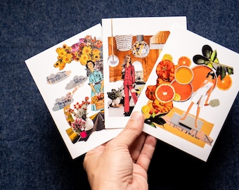 Vintage Sewing Pattern Collage Art Greeting Cards, Pack of 6 with envelopes