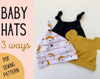 Naaipatroon babymutsje, tutorial printbare pdf-download || Eenvoudig handgemaakt kraamcadeau, beginnersvriendelijk, geknoopte muts of berenoren