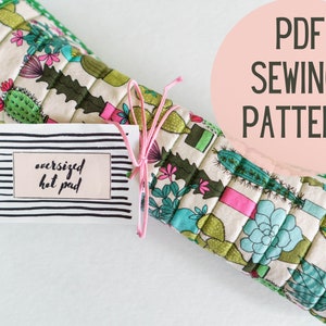 PDF Large Casserole Hot Pad Tutorial, Printable Sewing Pattern || Oversized quilted pot holders, handmade gift to sew for the home.
