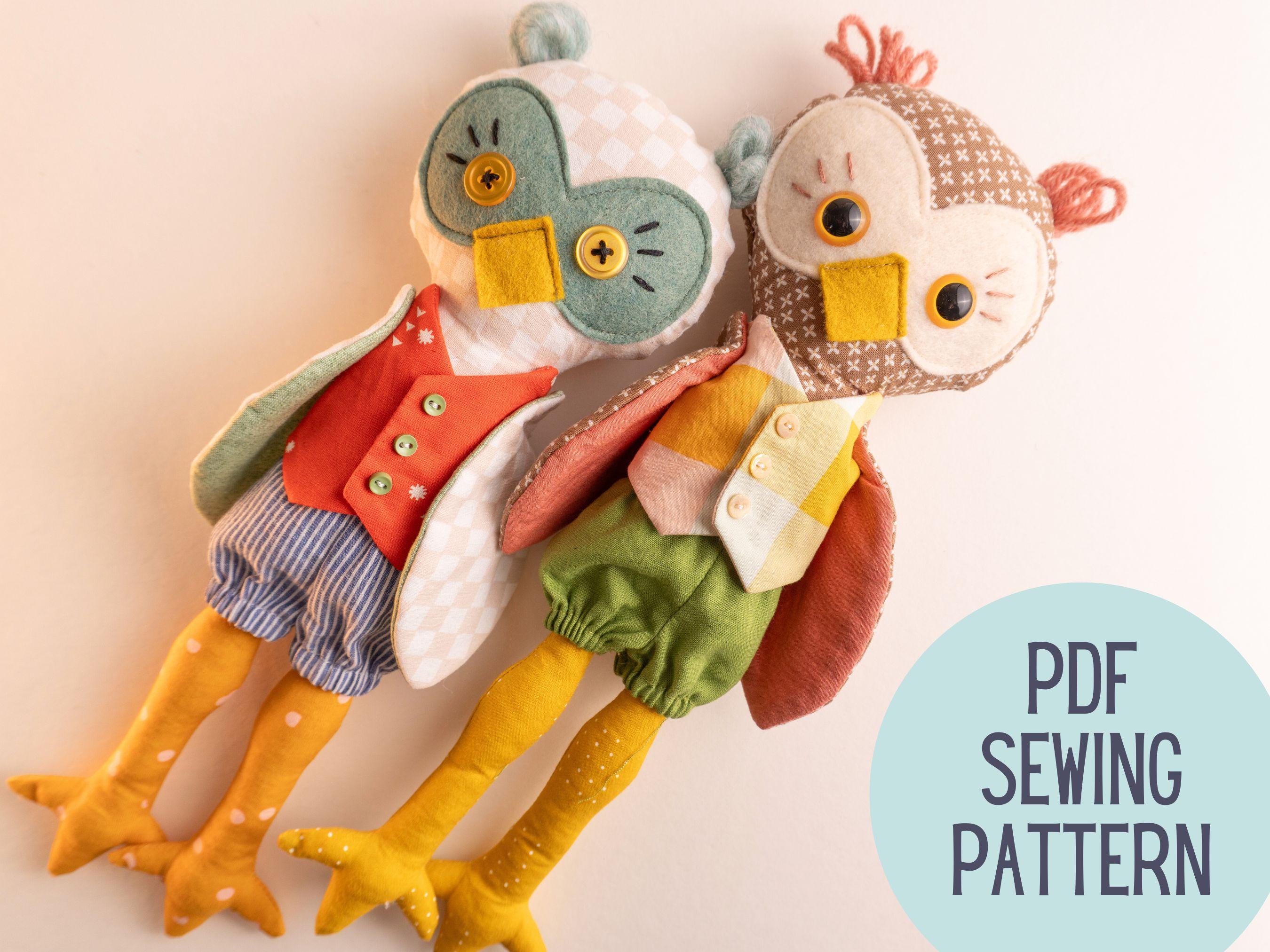 Owl Doll PDF Sewing Pattern, Animal Rag Doll with Changeable Clothes, Digital Tutorial for Beginners
