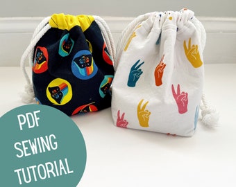 Drawstring Bag Sewing Pattern for Board Game Pieces, Dice, or Components || PDF download Tutorial for gift pouch, box bottom, lined bag