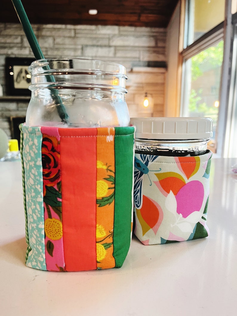 Mason Jar Insulated Cozy PDF Sewing Pattern, a Coozie in two sizes, Instant Digital Download, Beginner Tutorial, Quart and Pint Size Jars image 5