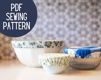 Fabric Bowl Covers Sewing Pattern in 3 sizes: Reversible, Reusable (PDF Download)