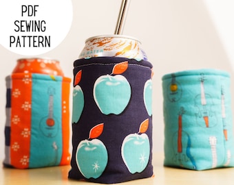 Canned Drink Insulated Cozy PDF Sewing Pattern, holder for canned sparkling water, soda, beer, Instant Digital Download, Beginner Tutorial