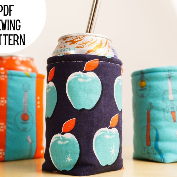 Canned Drink Insulated Cozy PDF Sewing Pattern, a Coozie for canned sparkling water, soda, beer, Instant Digital Download, Beginner Tutorial