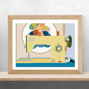Vintage 70&#39;s Sewing Machine Wall Art, Printable Download in 6 sizes, Sewing Room Decor, Seamstress Gift, Mid Century Modern Sewing Poster