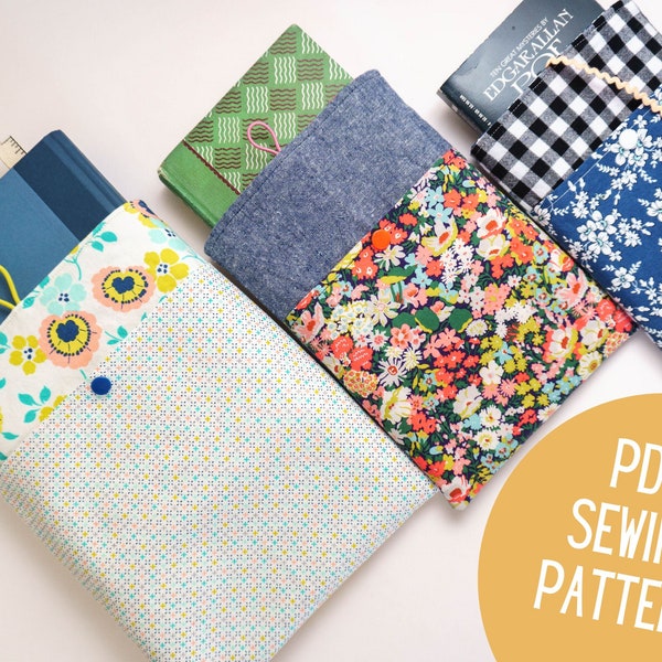 Fabric Book or iPad Sleeve PDF sewing pattern, protective padded book cover for any size book or tablet, handmade gifts for booklovers