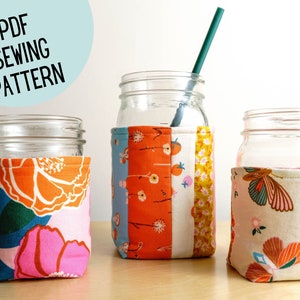 Mason Jar Insulated Cozy PDF Sewing Pattern, a Coozie in two sizes, Instant Digital Download, Beginner Tutorial, Quart and Pint Size Jars