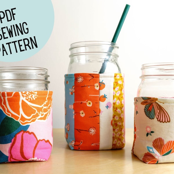 Mason Jar Insulated Cozy PDF Sewing Pattern, a Coozie in two sizes, Instant Digital Download, Beginner Tutorial, Quart and Pint Size Jars