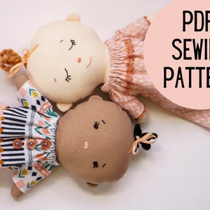 PDF Rag Doll Sewing Pattern || Phoebe Soft Doll with clothes, a printable pattern, easy for kids and beginners, one main pattern piece