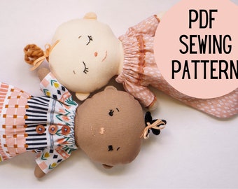 PDF Rag Doll Sewing Pattern || Phoebe Soft Doll with clothes, a printable pattern, easy for kids and beginners, one main pattern piece