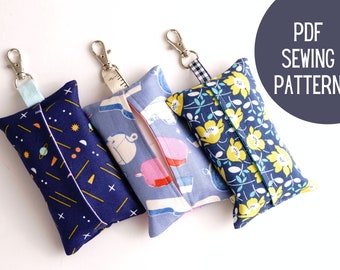 Travel Tissue Holder PDF Sewing Pattern, Tutorial for Kleenex Pouch Key Chain, Beginner Friendly Small Sewn Gift Idea, Instant Download