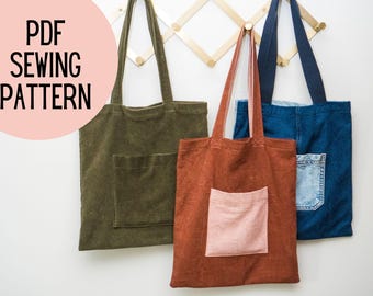 Unlined Tote Bag Sewing Pattern: Beginner Tutorial (PDF Download)
