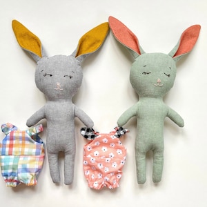 Bunny Doll PDF Sewing Pattern, Animal Rag Doll With Changeable Clothes ...