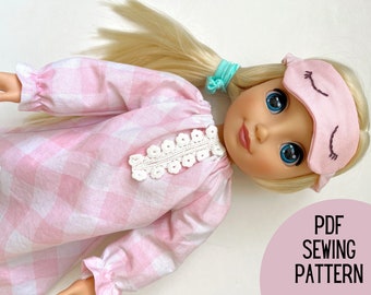 Patrón de costura para camisón de muñeca de 45 cm con antifaz y pantuflas (Descarga en PDF)