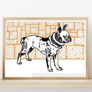 Vintage Dog Wall Art, Bull Terrier Art Print, Colorful Dog Print, Yellow Dog Art, Line Art, Office Wall Art, Dog Lover Gift, Dog Owner Gifts